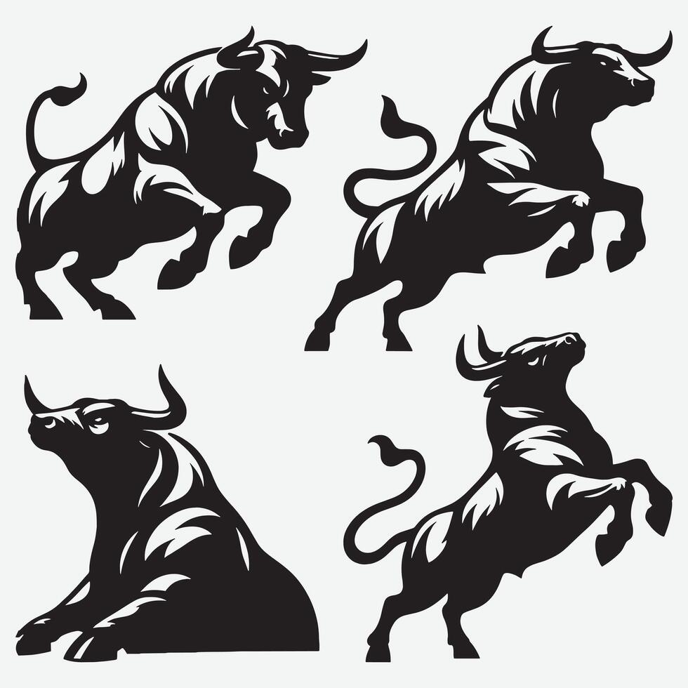 Artistic Line Art Bundle Showcasing Unique Bull Silhouettes vector