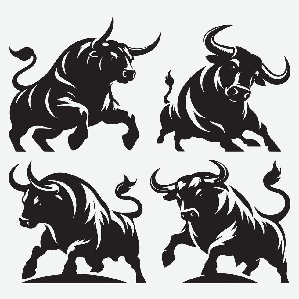 Stunning Bull Silhouette Designs for Captivating Visual Content vector