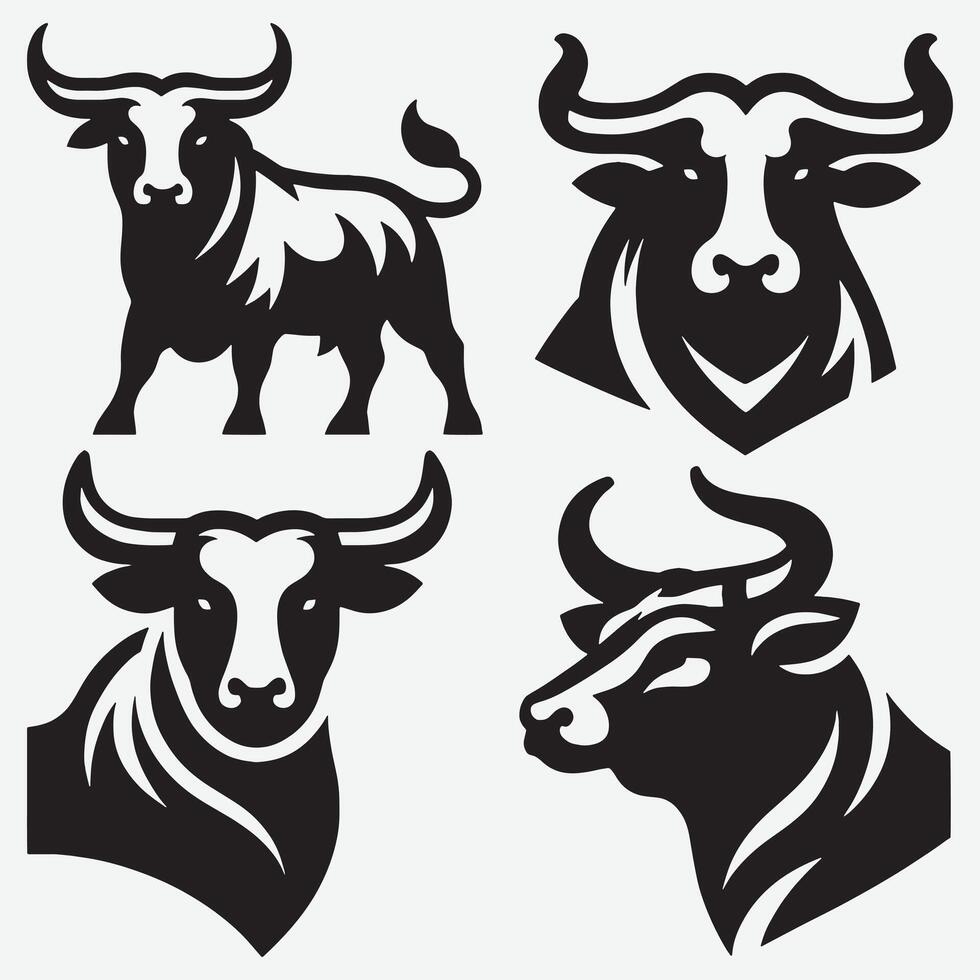 Comprehensive Line Art Bundle Featuring Beautiful Bull Silhouettes vector