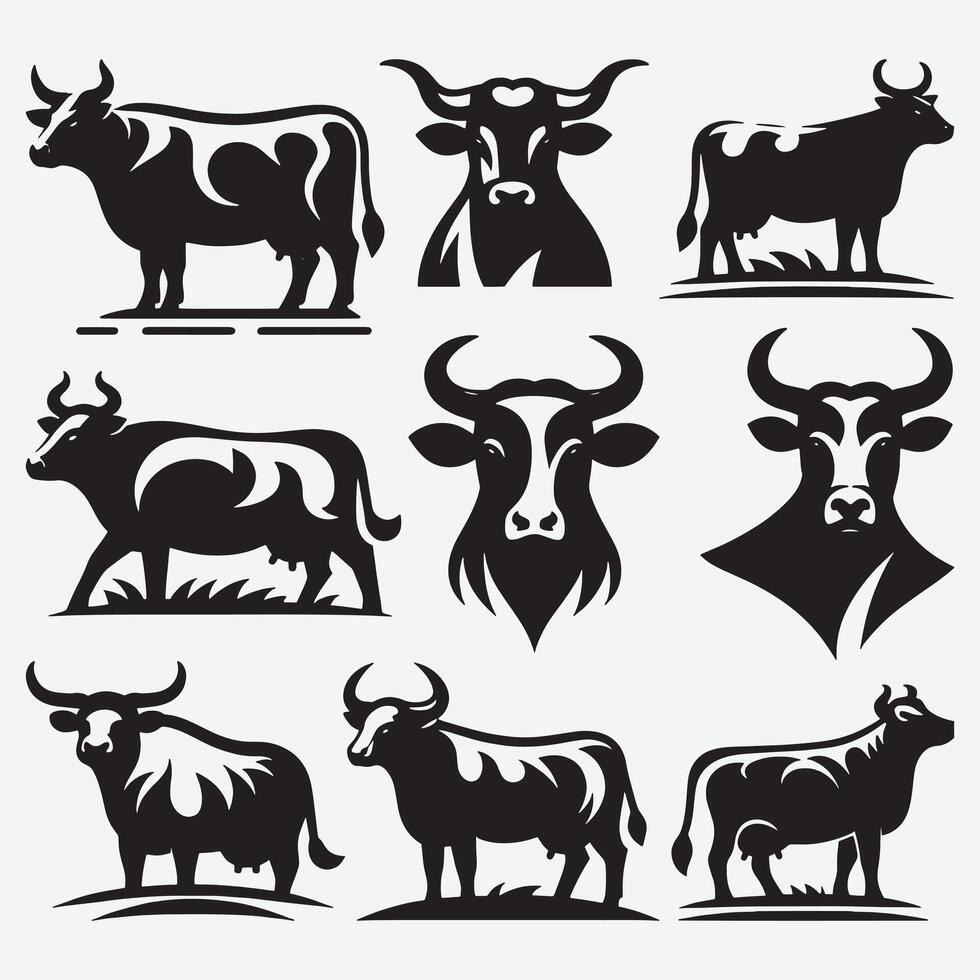 Stunning Cow Silhouette Designs for Captivating Visual Content vector