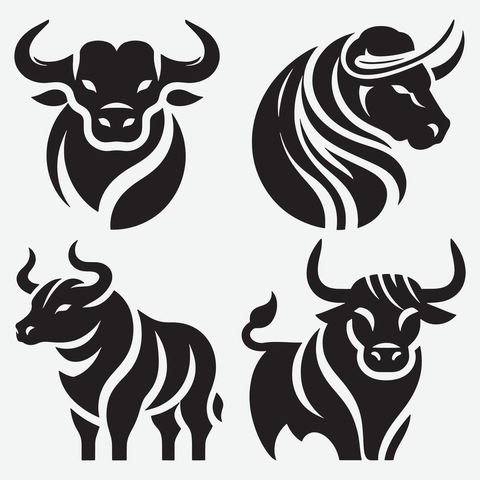 Artistic Bull Silhouette Collection for Trendy Graphic Design Projects vector