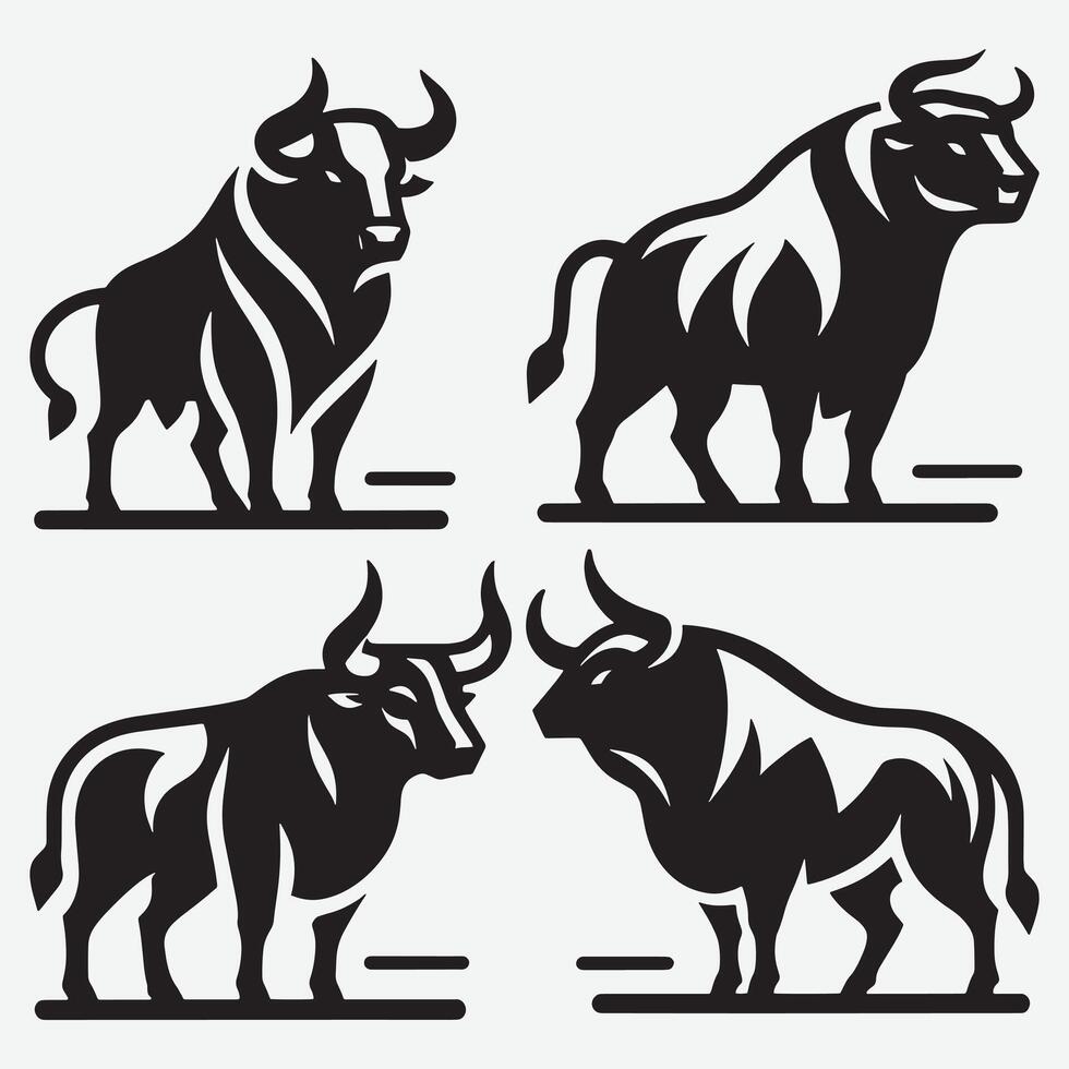 Creative Bold Bull Line Art Illustrations for Diverse Applications vector