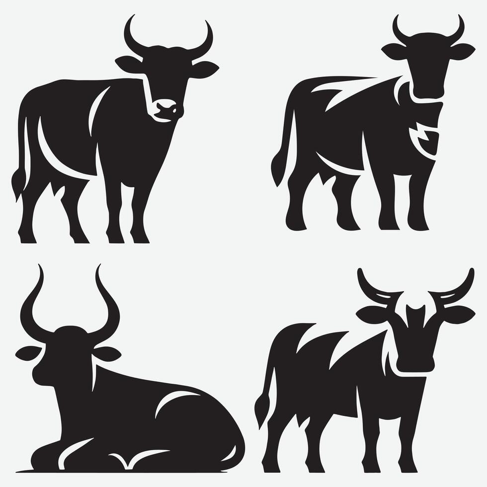 Dynamic Bold Cow Silhouette Illustrations for Innovative Graphic Works vector
