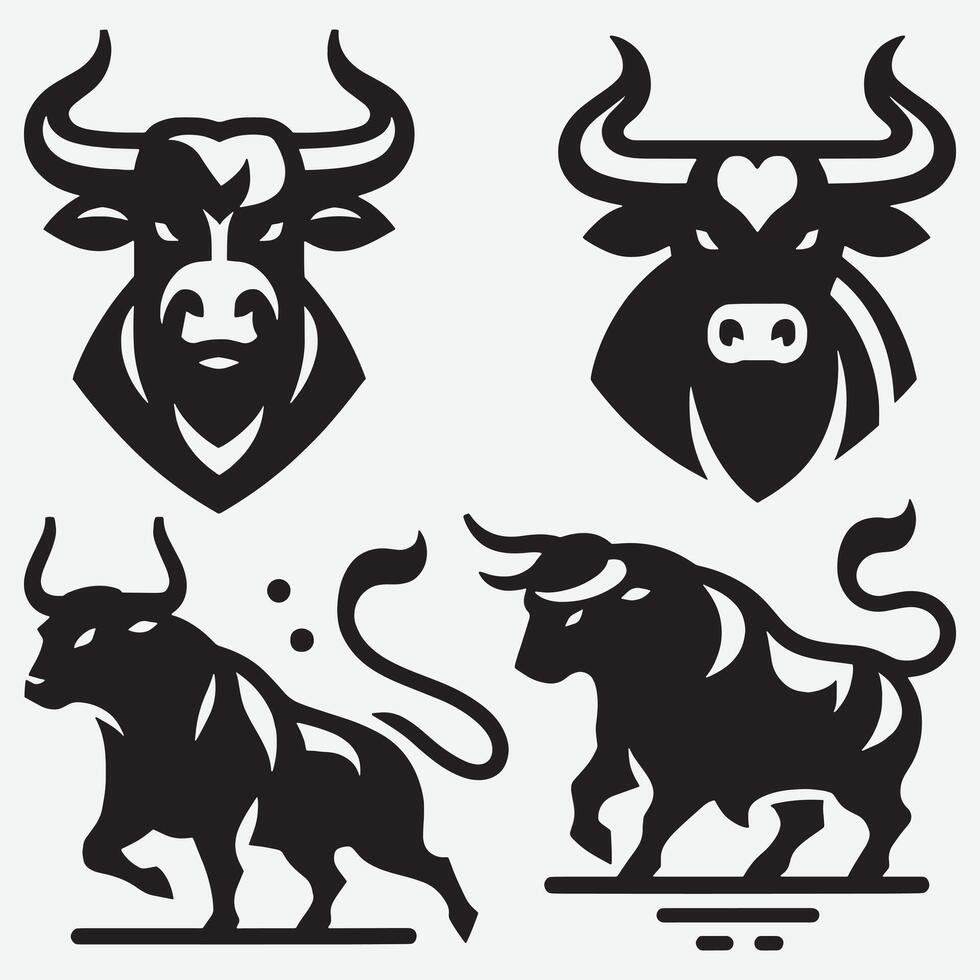 Dynamic Bold Bull Silhouette Illustrations for Innovative Graphic Works vector