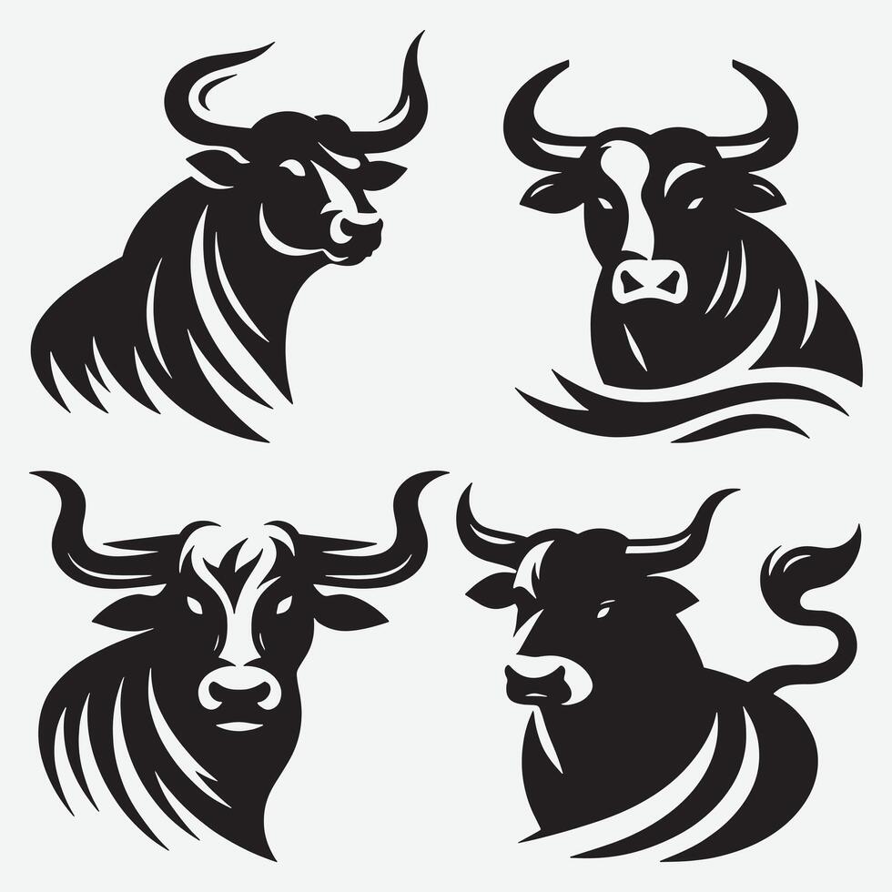Versatile Bold Bull Line Art Bundle for Modern Illustrations vector