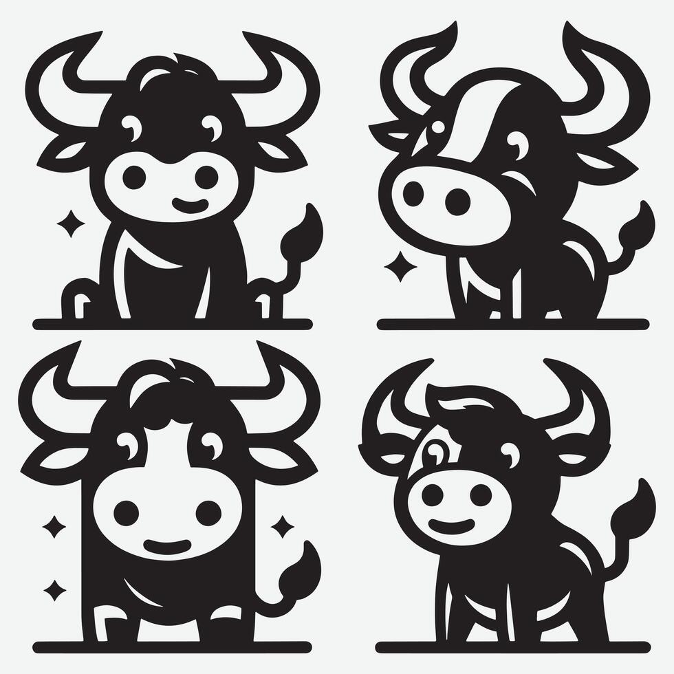 Cute and Comical Cartoon Cow Silhouettes for Branding, Icons, and Apparel Art vector