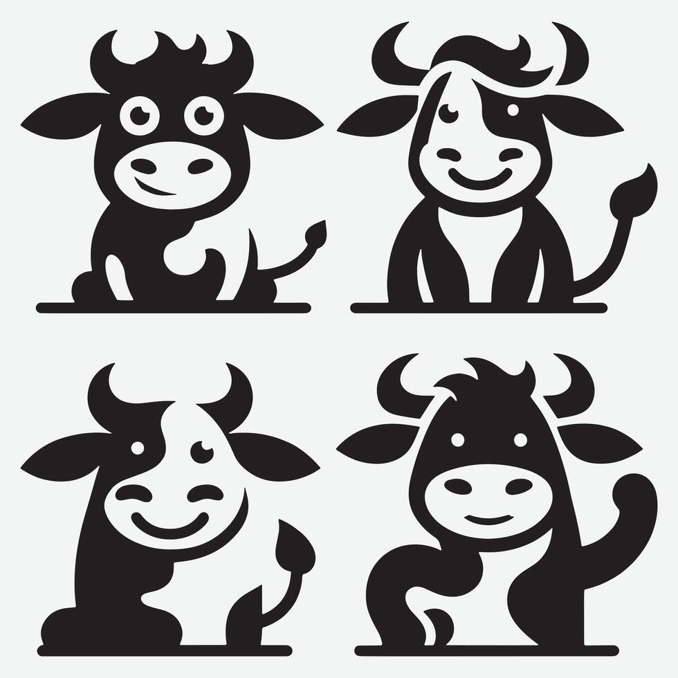 Cute Cartoon Cow and Bull Silhouettes Ideal for Branding and Apparel Design vector
