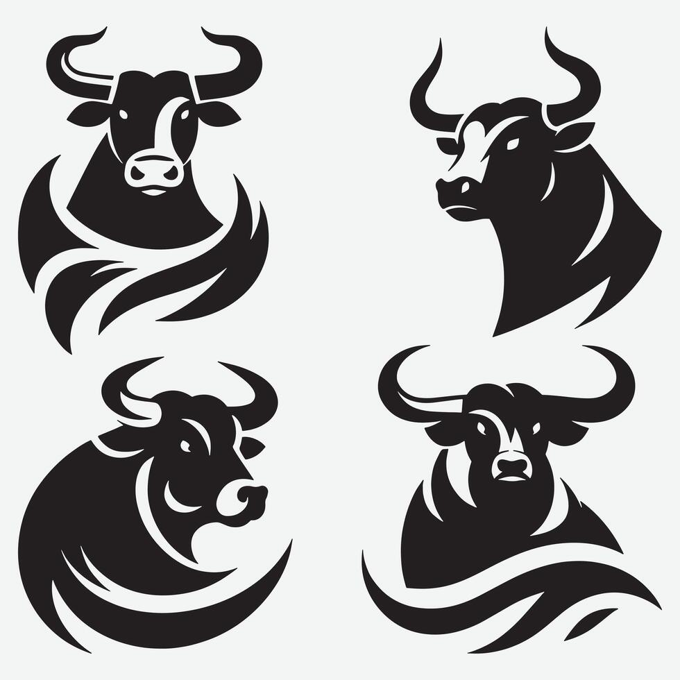 Elegant Cow Head Logo Collection Perfect for Unique Branding and Apparel vector