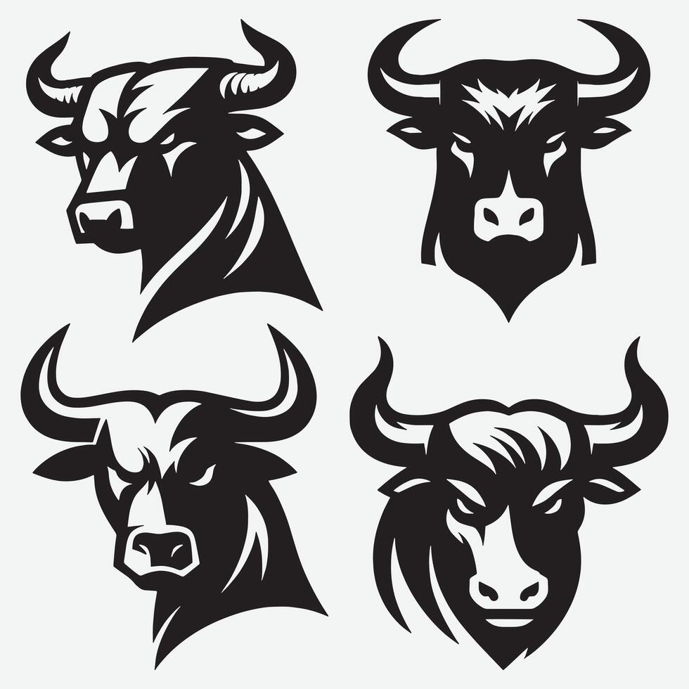Minimalist Bull and Cow Head Silhouettes Ideal for Modern Branding Art vector
