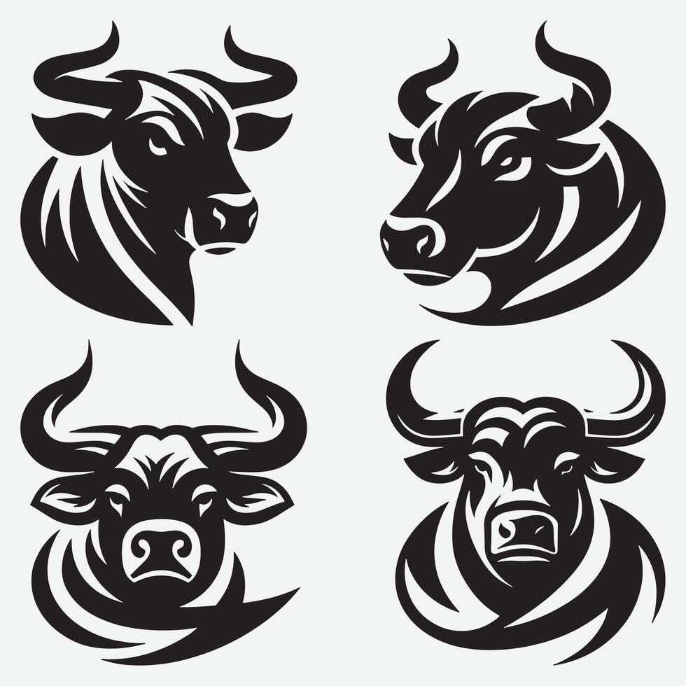 Bold and Distinctive Bull Head Silhouettes Ideal for Premium Branding Art vector