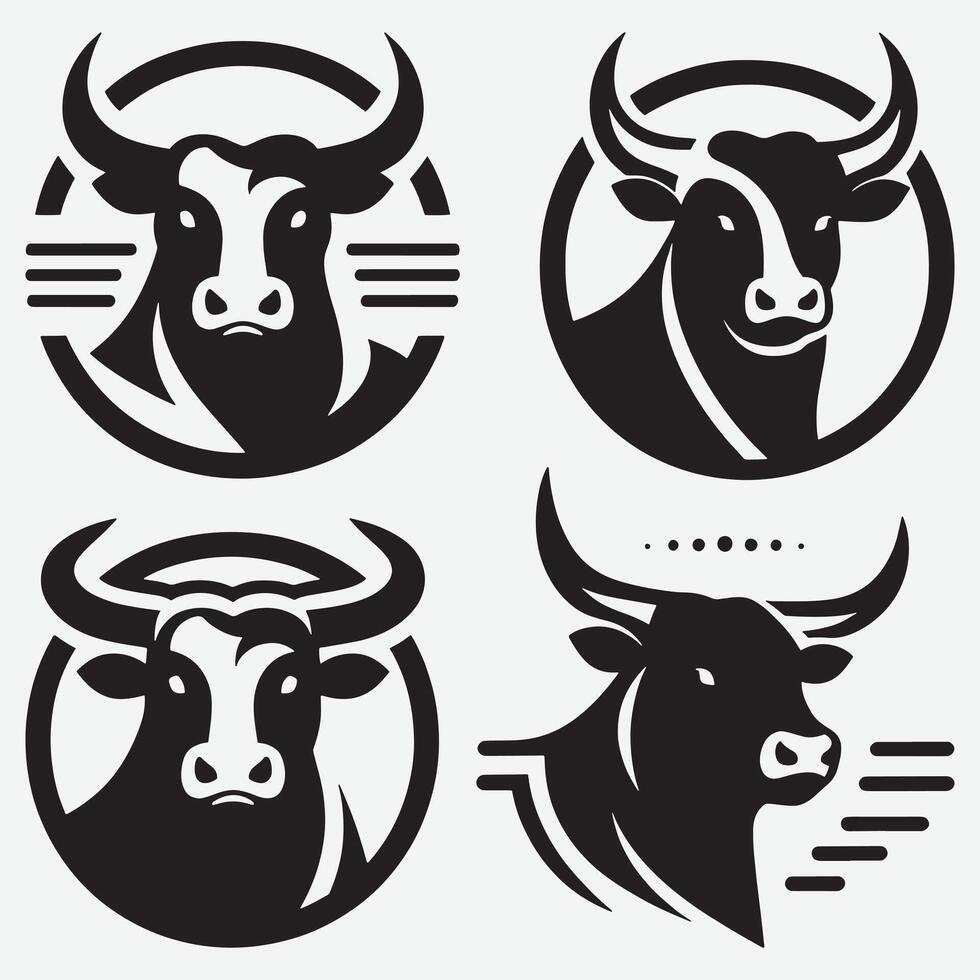 Clean and Modern Bull Head Silhouettes Perfect for Branding and Apparel Art vector