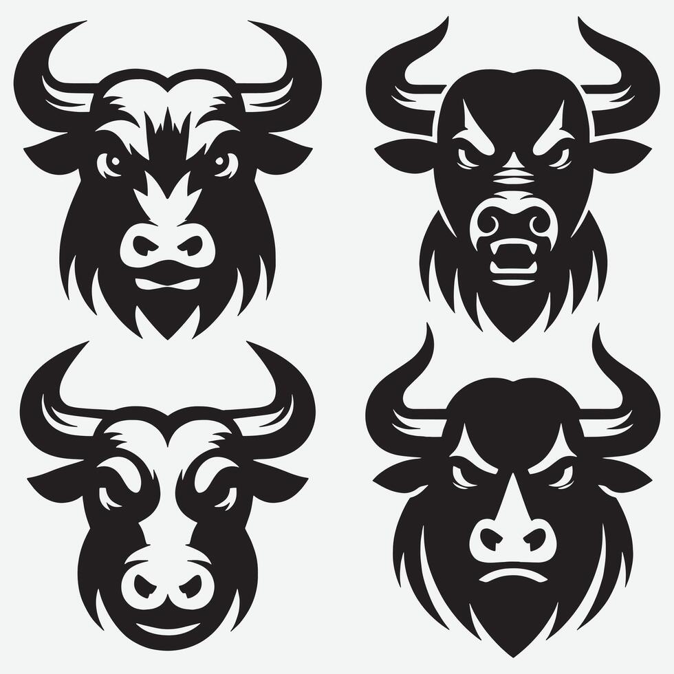 Classic Bull Head Silhouettes Perfect for Timeless Branding and Icon Design vector