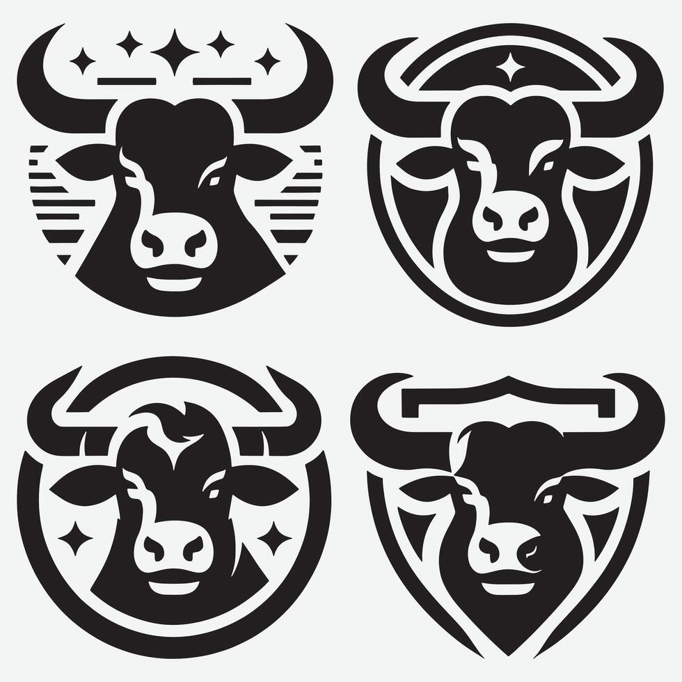 Striking Bull Head Logo Silhouettes Ideal for Unique Branding and T-Shirts vector