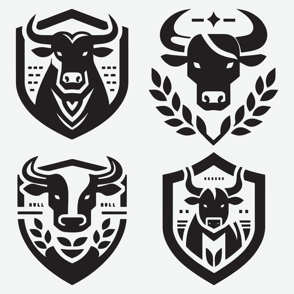 Powerful Bull Head Silhouettes Perfect for Branding, Apparel, and Icon Design vector