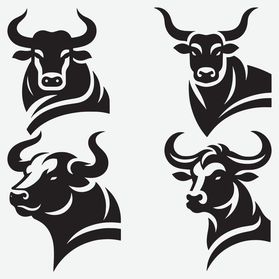 Striking Cow and Bull Head Silhouettes Ideal for Unique Branding Projects vector