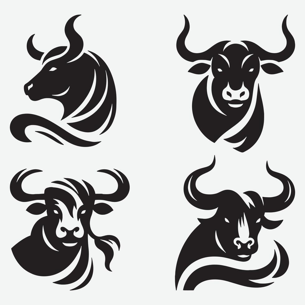 Striking Bull and Cow Head Logo Collection for Bold Branding Needs vector