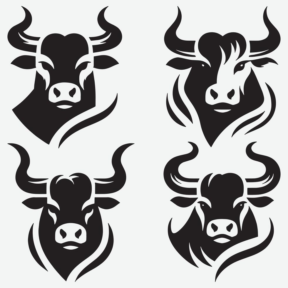 Distinctive Bull and Cow Head Silhouettes Perfect for Unique Logo Designs vector