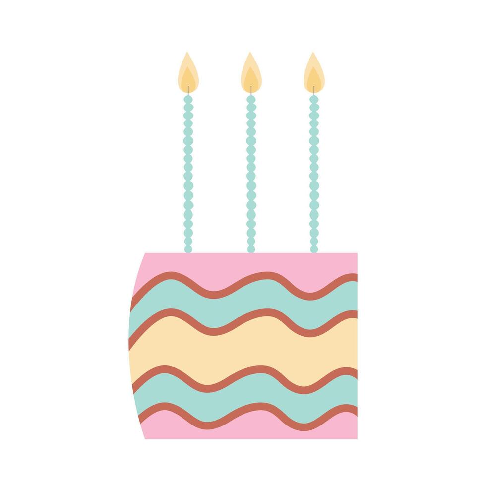 Pastel rainbow slice of cake and candles on white background vector