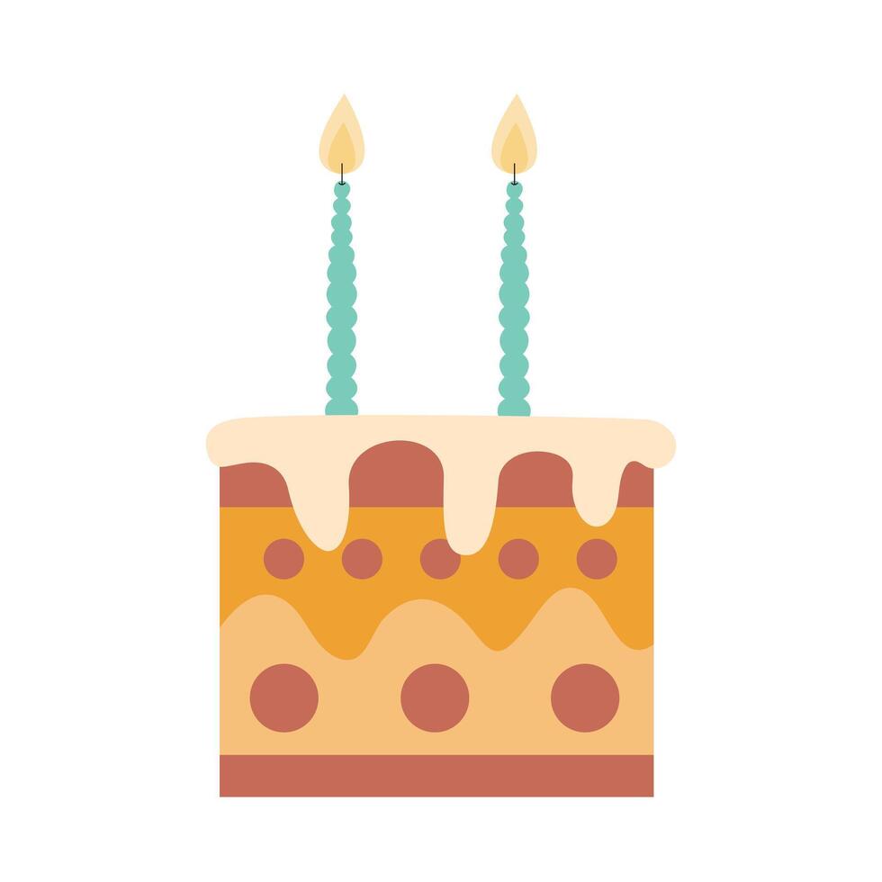 Chocolate slice of cake with candles. Vecgtor flat birthday slice of cake vector