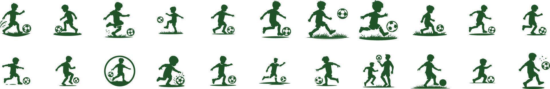 set silhouette children playing ball vector