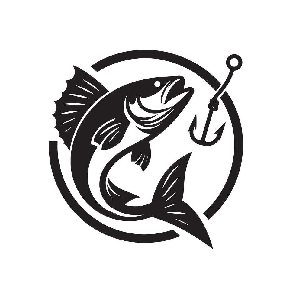 silhouette fishing fish in the circle vector