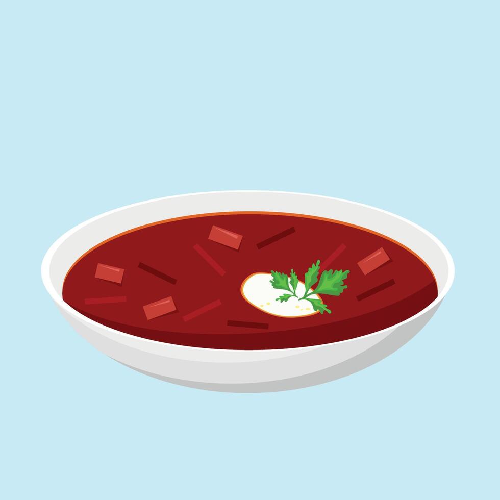 Plate with borscht, traditional dish, cuisines of the world, isolate on white vector
