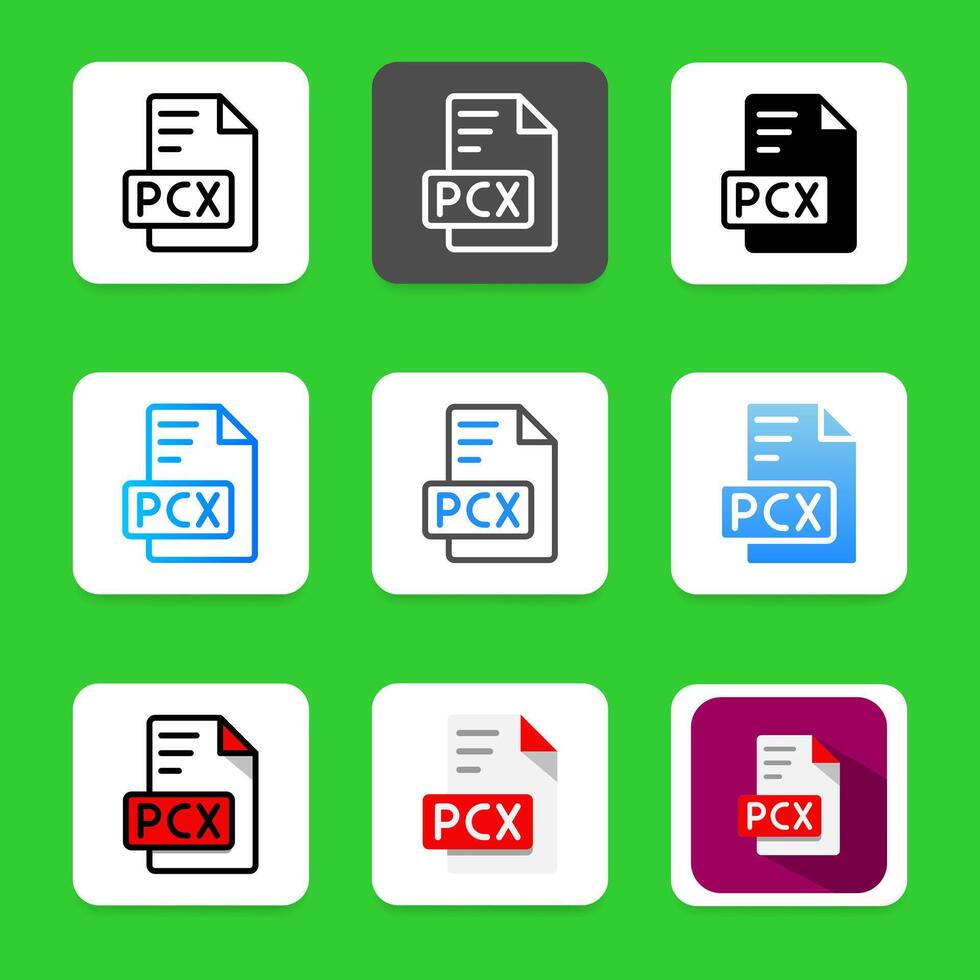 Set pcx data file icon. document file type, format symbol collection design. vector