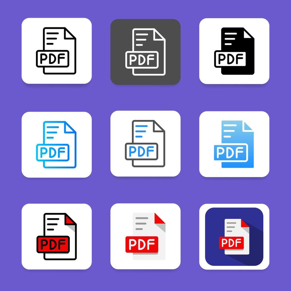 Set pdf document icons. file type symbols can be used for formats, documents and interfaces vector
