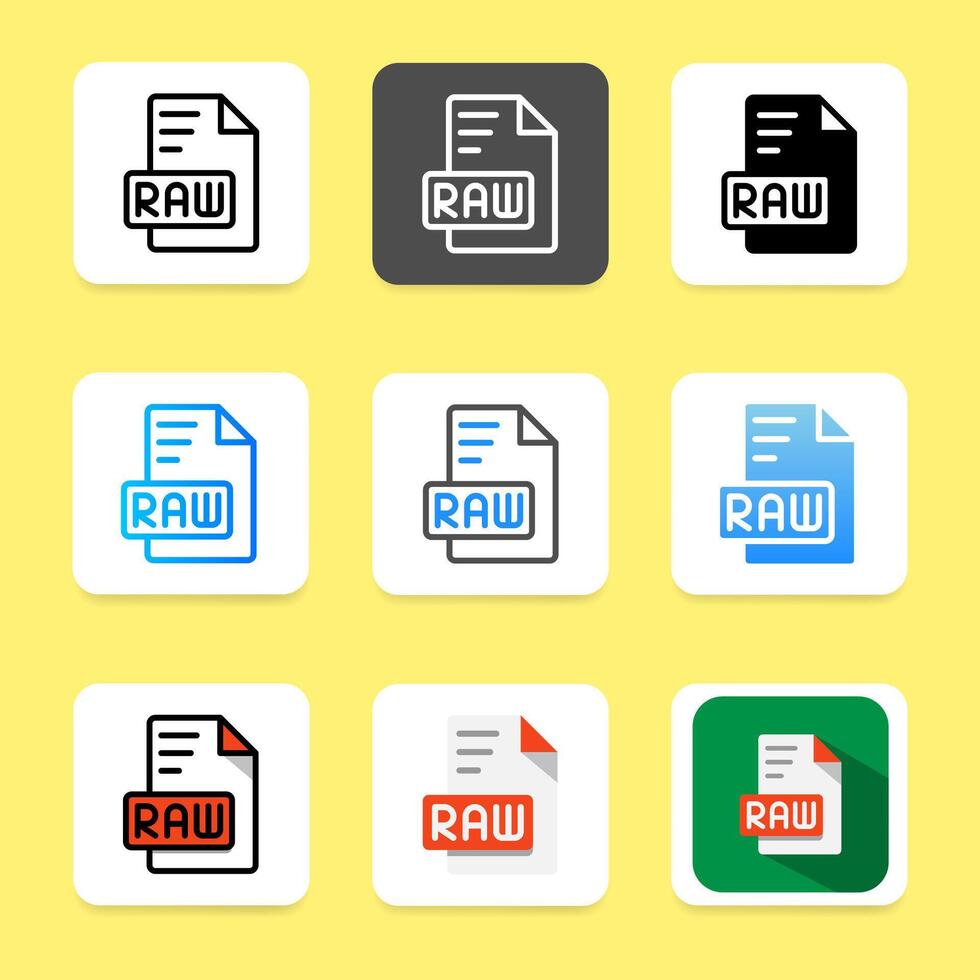 Set raw design icon format. file type, document, file format and extension. vector
