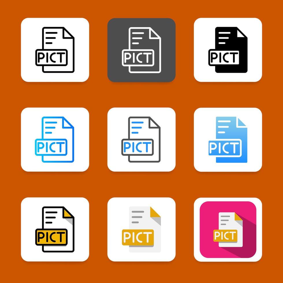 Set pict extension document icon, file type symbol with simple style and background. vector