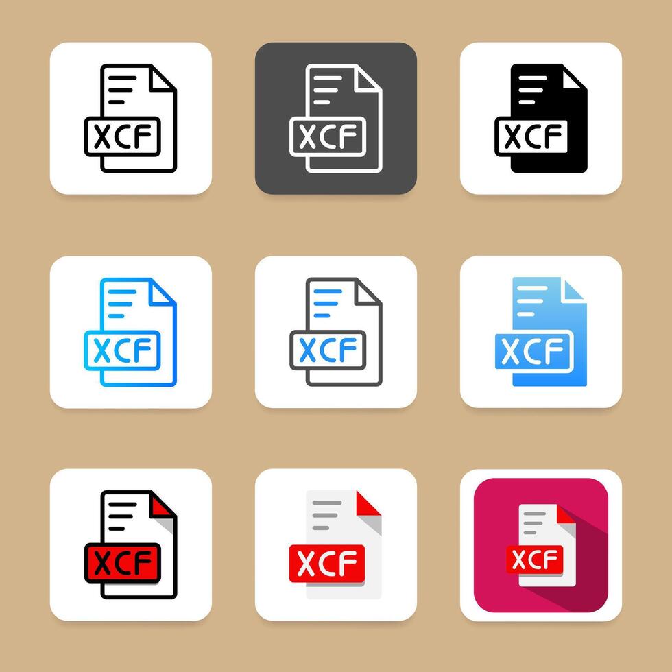 Set xcf icon format. symbol document file type, file format and archive vector