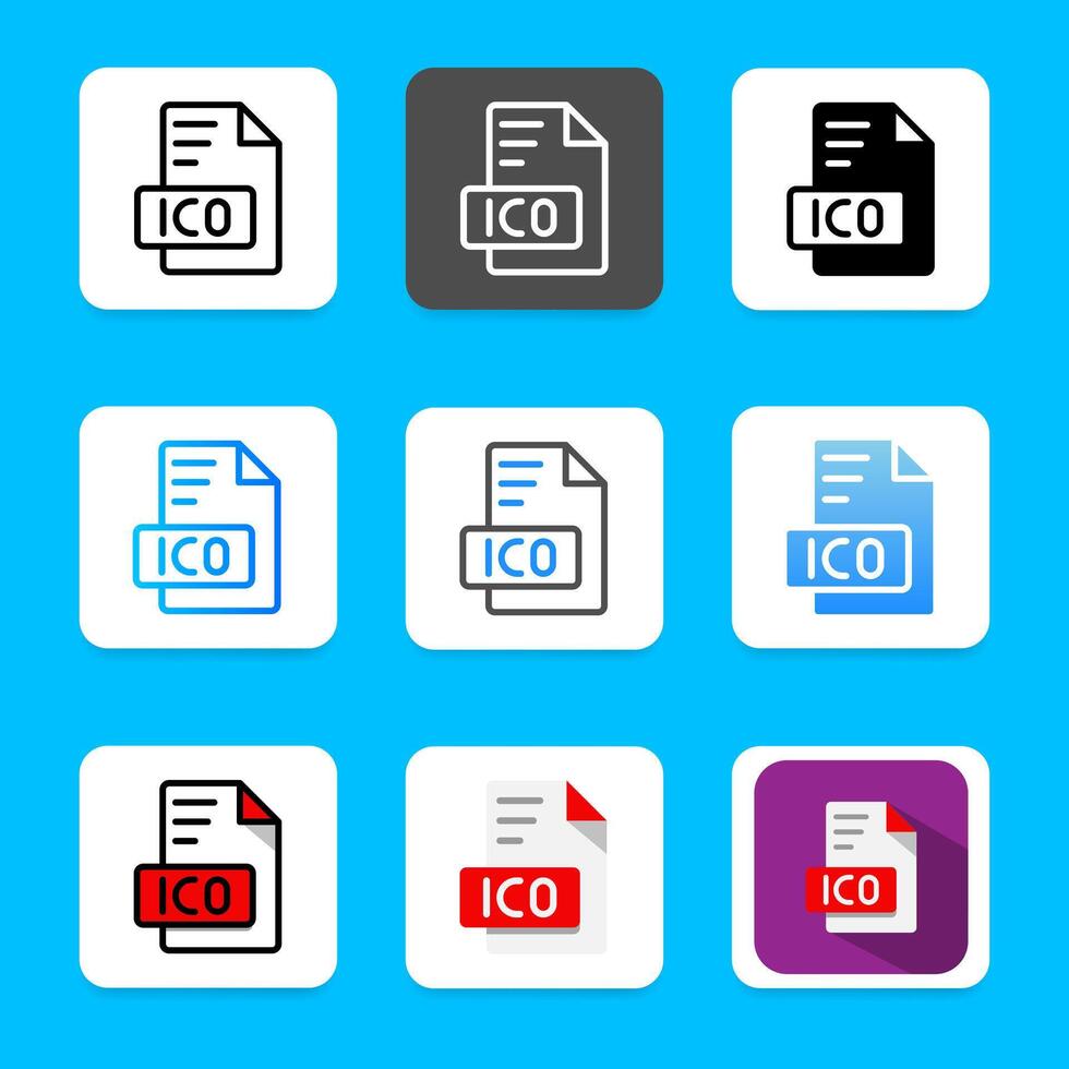 Set of ico file format icons, files type, document, extension and archive. vector