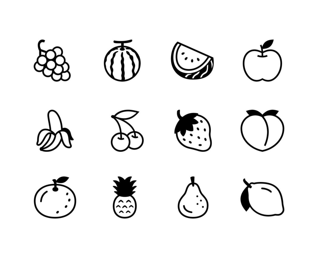 Collection of fruits icons in silhouette illustration vector