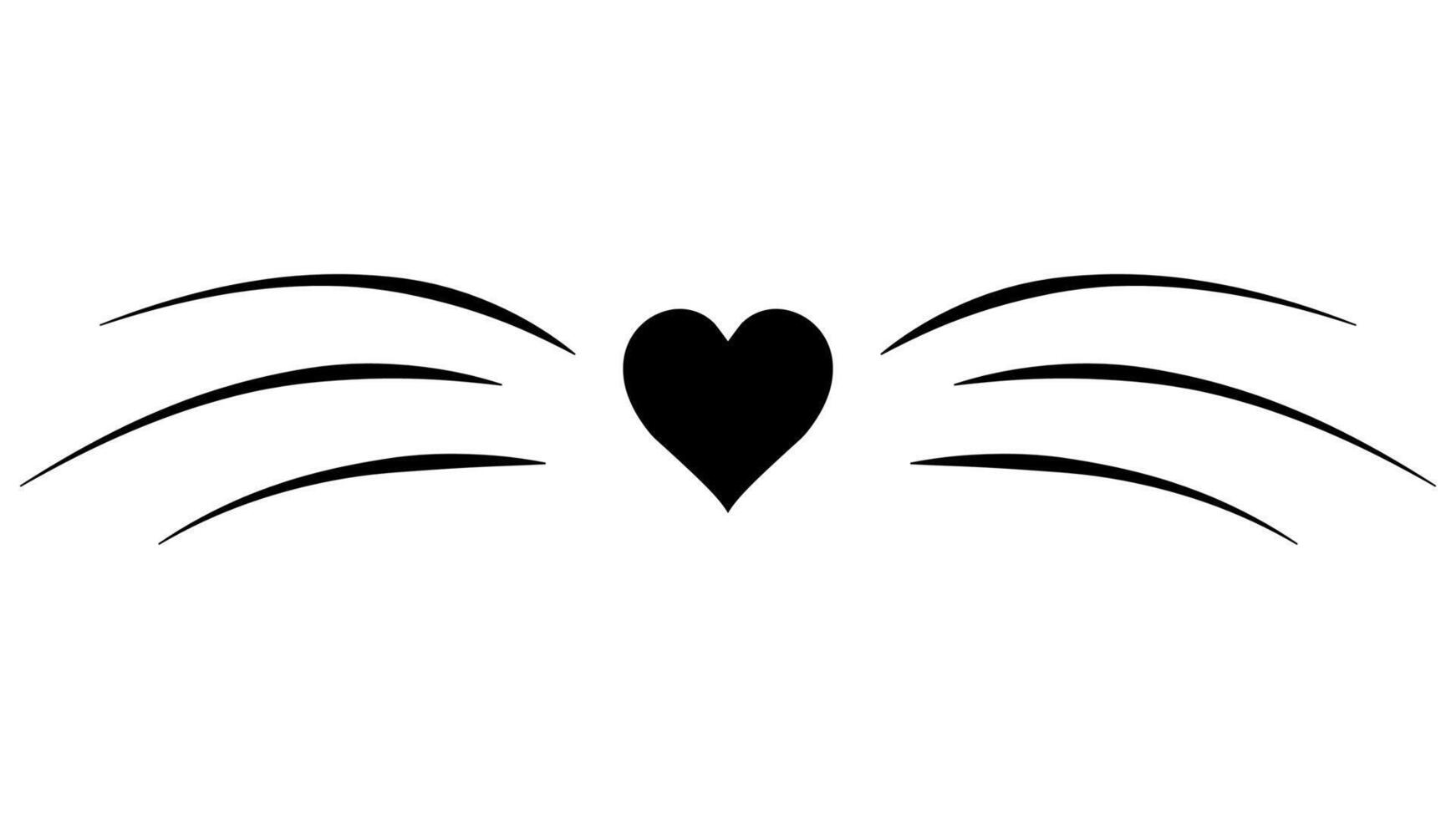 Cat whiskers meme, heart nose, icon love and care pets vector