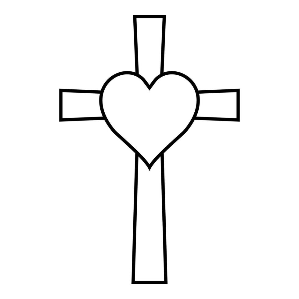 Cross and heart tattoo symbol love and faith in God vector