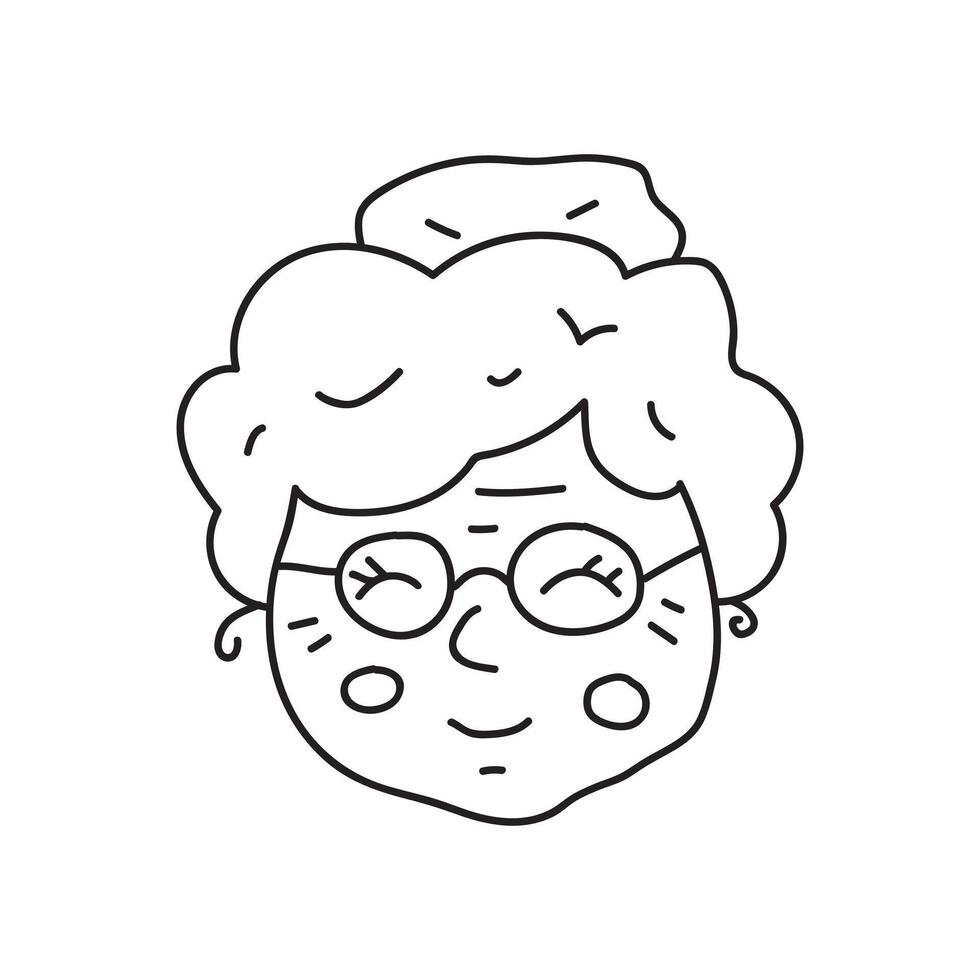 Face of old woman. Outline icon on white background. vector