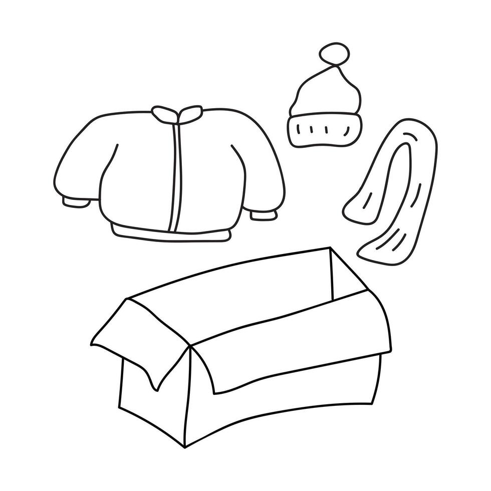 Donation clothes concept. outline illustration on white background. vector