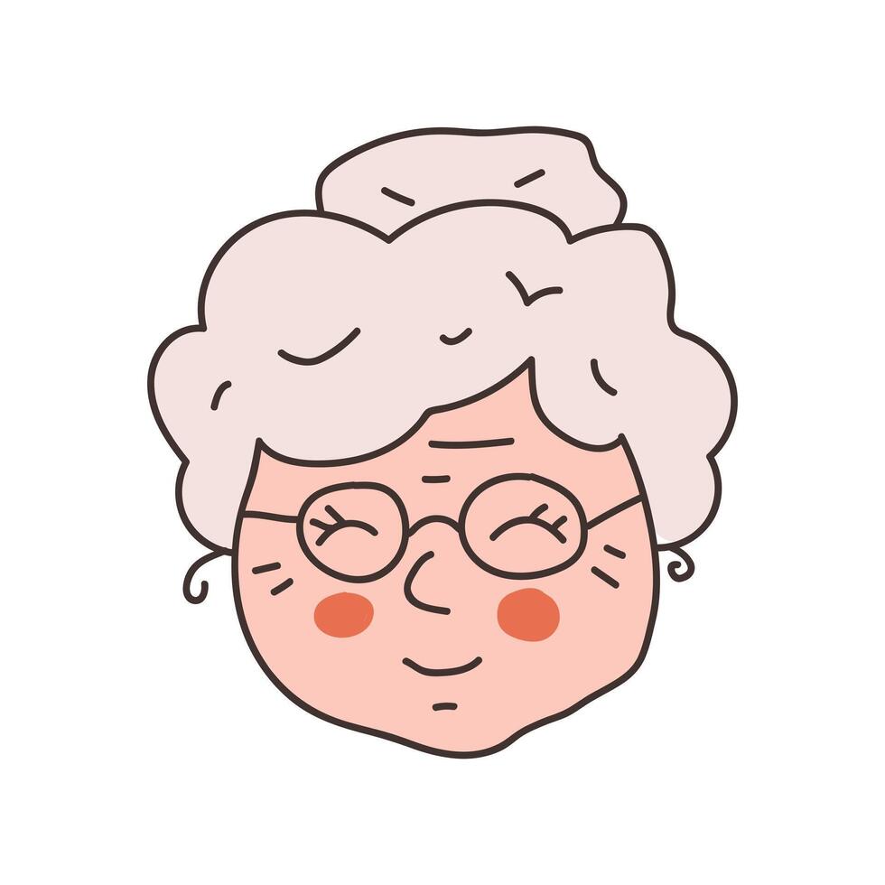 Smiling grandmother face. Flat illustration. Hand drawn design on white background. vector