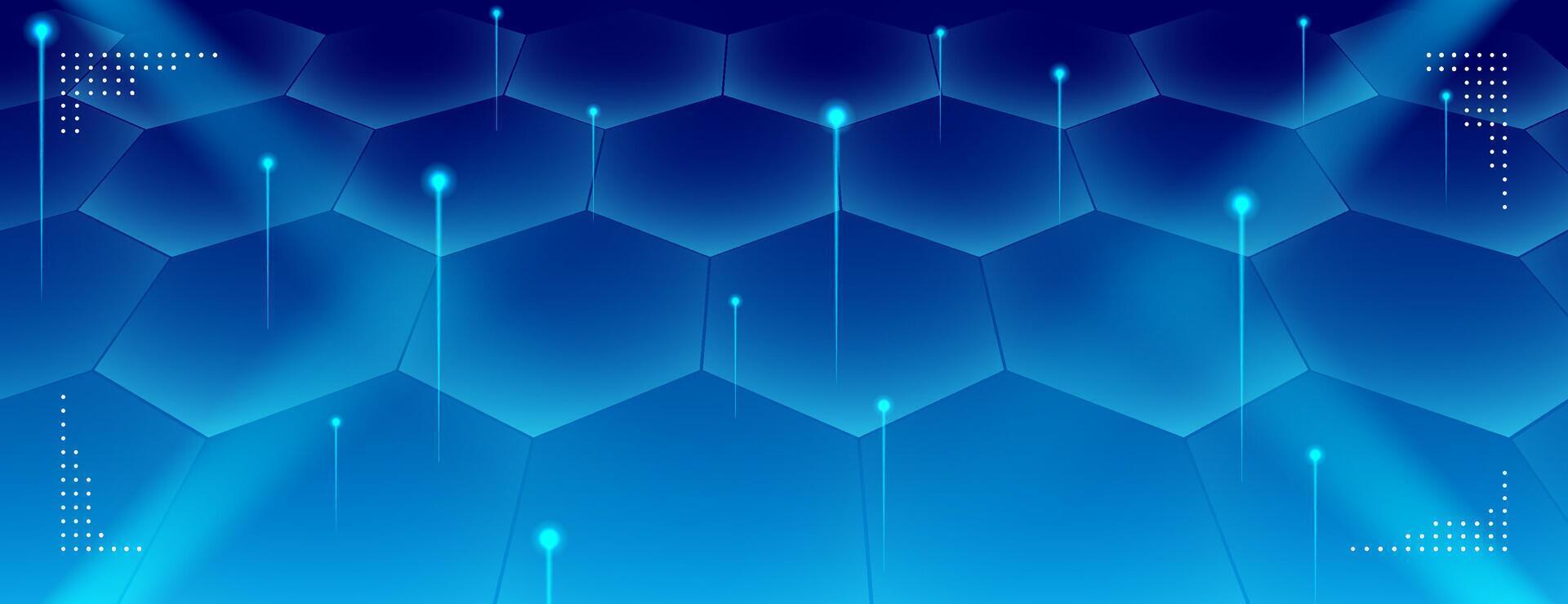 blue technology abstract background with hexagonal shapes and light vector