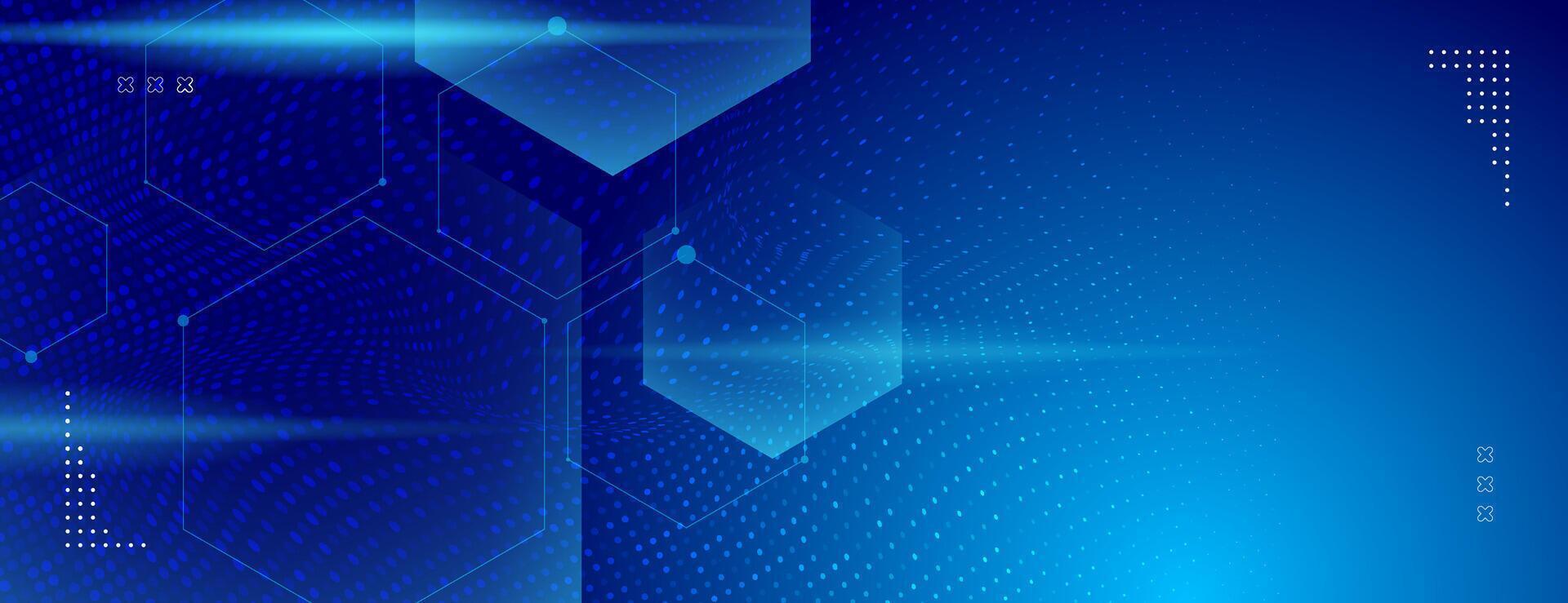 technology background with dots and hexagonal shapes in blue color vector