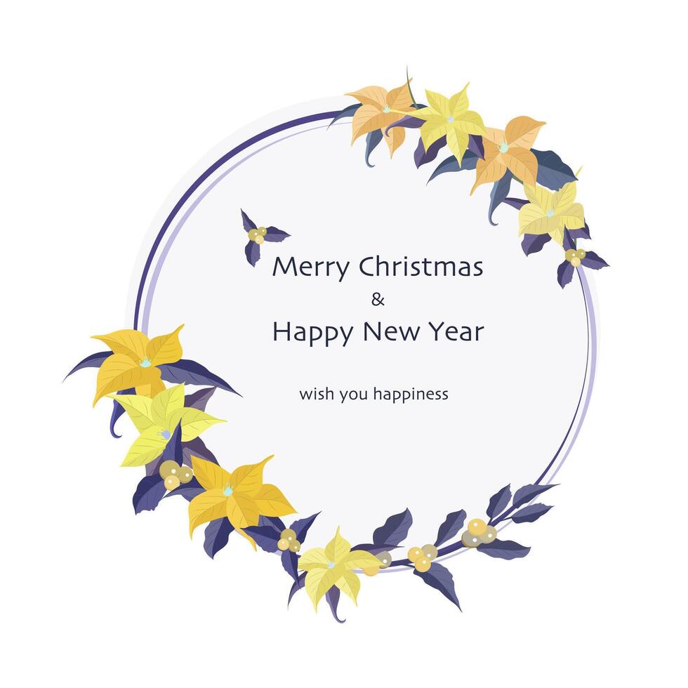 merry christmas greeting card banner with blossom flower on frame background vector