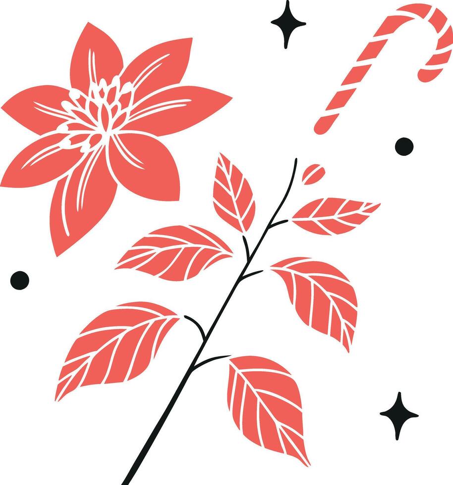 a red flower and candy cane are shown in this illustration vector