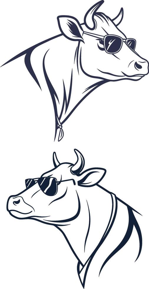 two cow heads with sunglasses on their faces vector