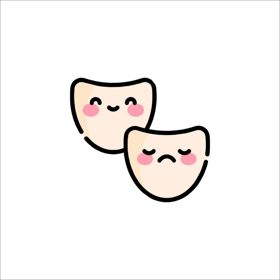Two masks with faces on them, one with a smile and one with a frown vector