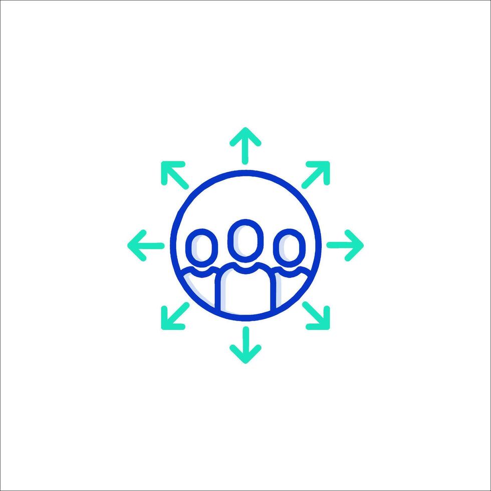 A group of people in a circle with arrows around them vector