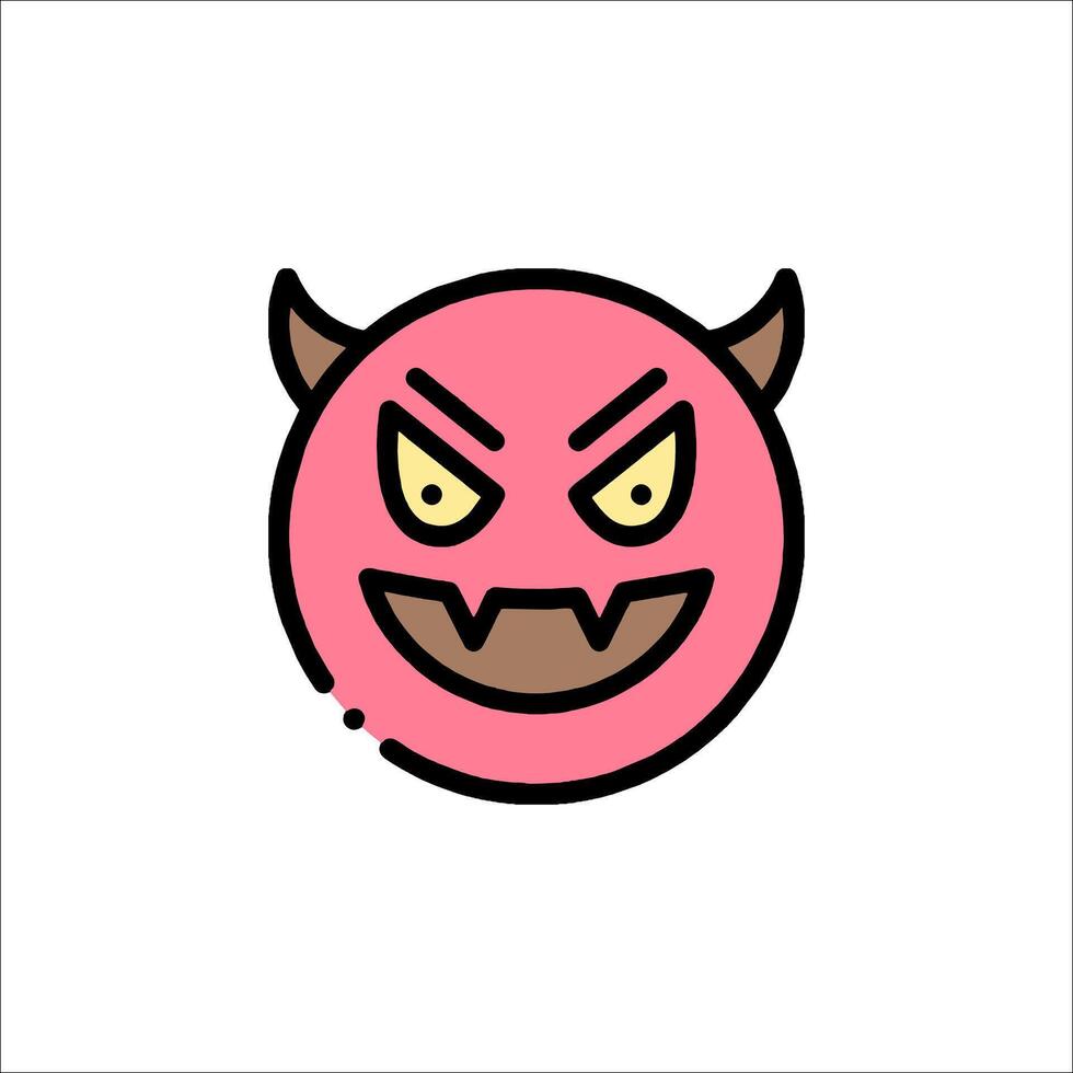 A pink devil face with horns and teeth vector
