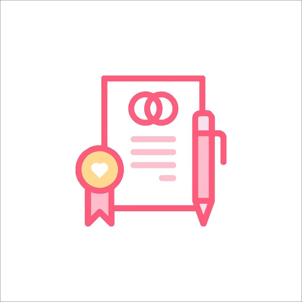 A wedding certificate and pen icon vector