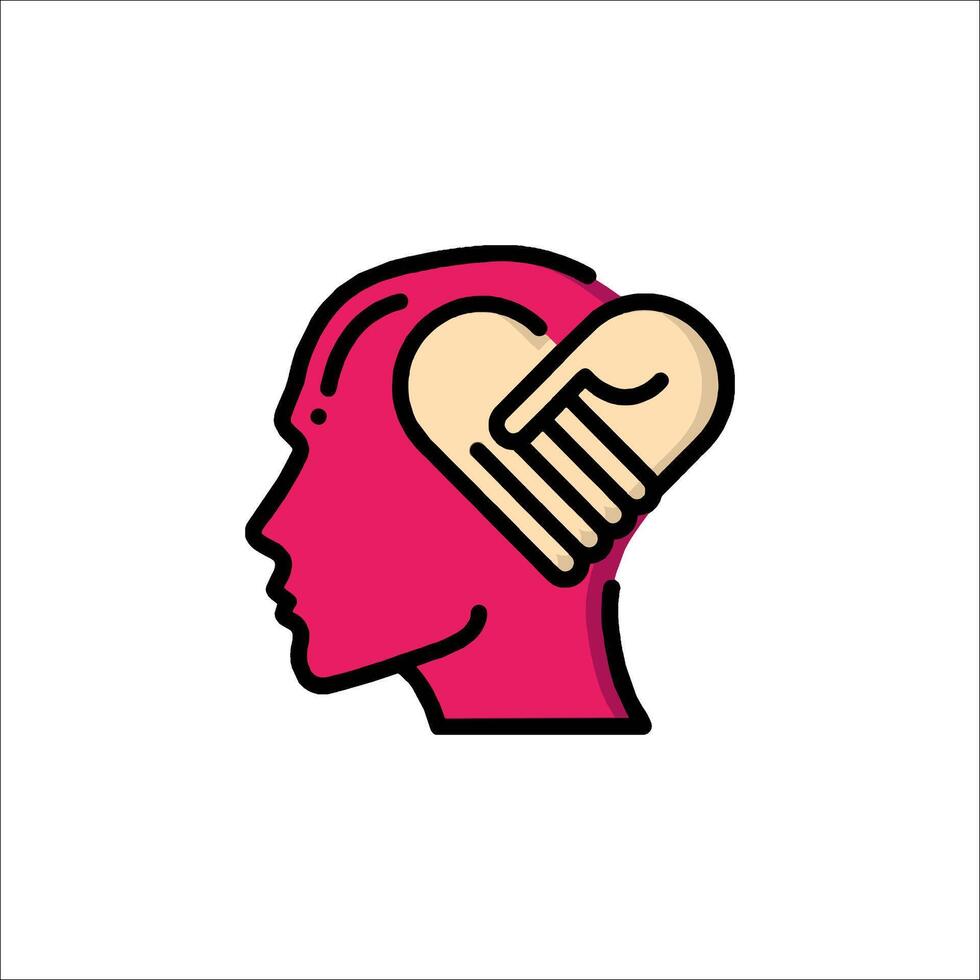 A person's head with a hand holding a heart vector