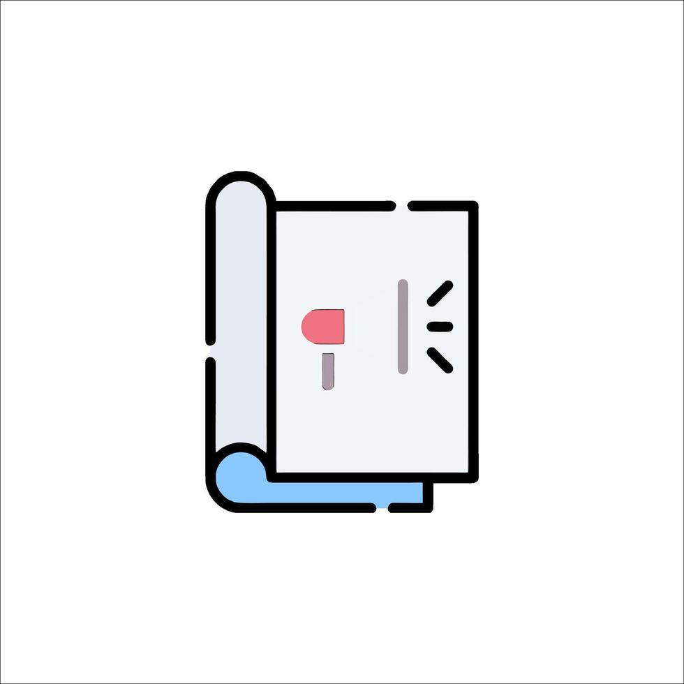 A book icon with a red arrow pointing to it vector