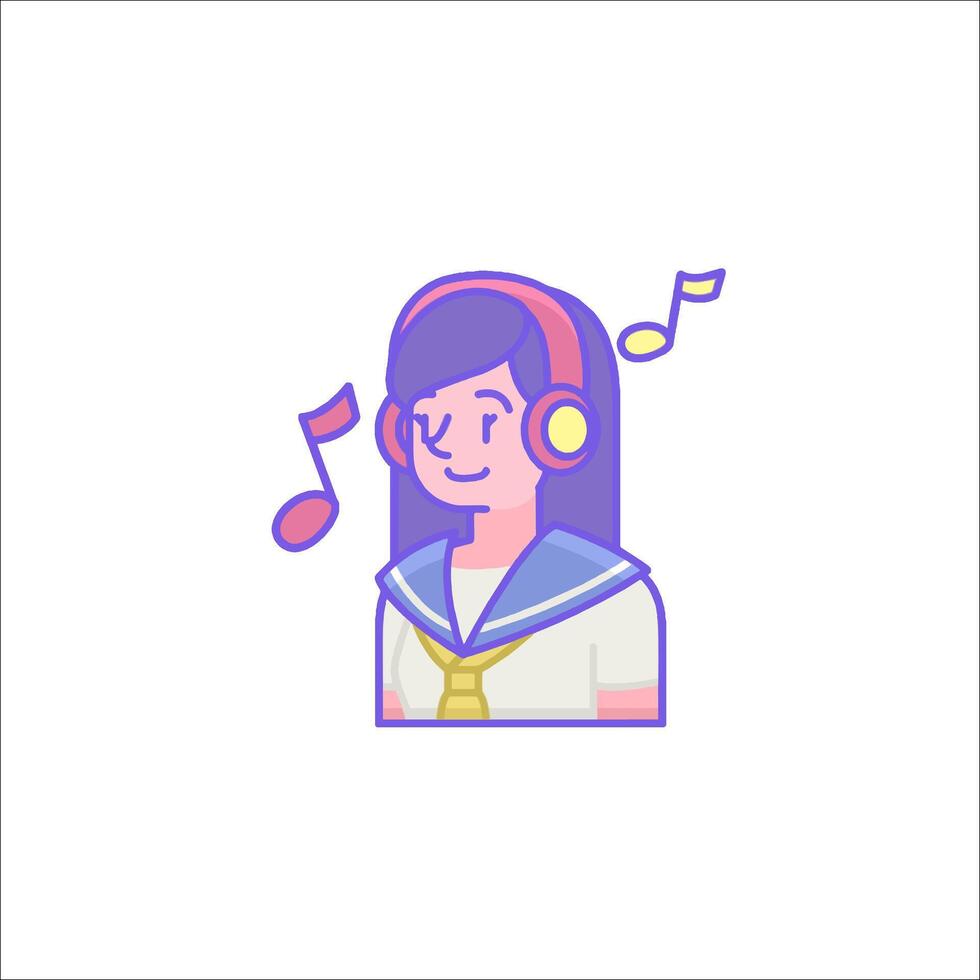 A girl wearing headphones and a sailor hat vector
